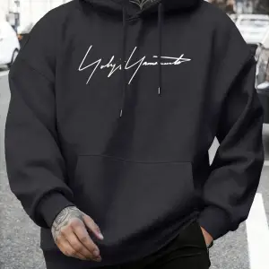 Sanatsal Yazı Desenli Kapüşonlu Üstler Erkekler Sonbahar Polar Yumuşak Uzun Kollu Yuvarlak Ya