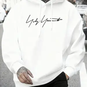 Sanatsal Yazı Desenli Kapüşonlu Üstler Erkekler Sonbahar Polar Yumuşak Uzun Kollu Yuvarlak Ya