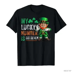 Şanslı Numaram Altı Yedi Komik St Patricks Günü T-shirt Erkekler Kadınlar Için % 100% Pamuklu