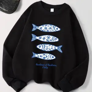 Sardines Of Sardinia Italy Prints Sweatshirt Womens Winter Fleece Warm Hoodies Crewneck Loose