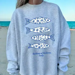 Sardines Of Sardinia Italy Prints Sweatshirt Womens Winter Fleece Warm Hoodies Crewneck Loose