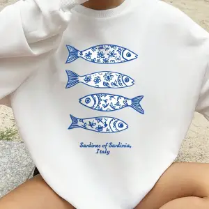 Sardines Of Sardinia Italy Prints Sweatshirt Womens Winter Fleece Warm Hoodies Crewneck Loose