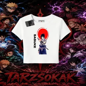 Sasuke uchiha Naruto Anime Karakter Kadın Baby Tee Beyaz