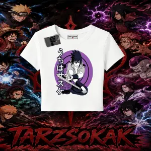 Sasuke uchiha Naruto Anime Karakter Kadın Baby Tee Beyaz