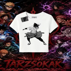 Sasuke uchiha Naruto Anime Karakter Kadın Baby Tee Beyaz