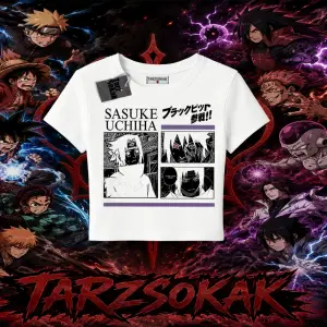 Sasuke uchiha Naruto Anime Karakter Kadın Baby Tee Beyaz