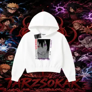 Sasuke uchiha Naruto Anime Karakter Kadın Crop Kapşonlu Sweatshirt Beyaz