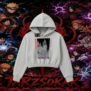Sasuke uchiha Naruto Anime Karakter Kadın Crop Kapşonlu Sweatshirt Beyaz