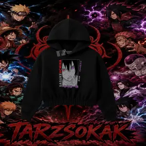 Sasuke uchiha Naruto Anime Karakter Kadın Crop Kapşonlu Sweatshirt Beyaz