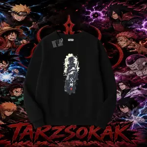 Sasuke uchiha Naruto Anime Karakter Oversize Unisex Bisiklet Yaka Sweatshirt Beyaz