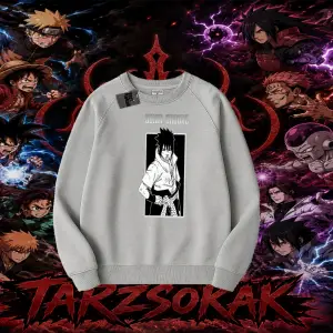 Sasuke uchiha Naruto Anime Karakter Oversize Unisex Bisiklet Yaka Sweatshirt Beyaz