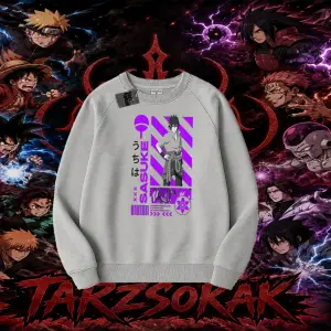 Sasuke uchiha Naruto Anime Karakter Oversize Unisex Bisiklet Yaka Sweatshirt Beyaz