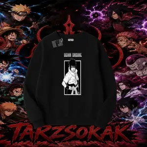 Sasuke uchiha Naruto Anime Karakter Oversize Unisex Bisiklet Yaka Sweatshirt Beyaz