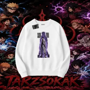 Sasuke uchiha Naruto Anime Karakter Oversize Unisex Bisiklet Yaka Sweatshirt Beyaz