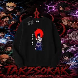 Sasuke uchiha Naruto Anime Karakter Oversize Unisex Bisiklet Yaka Sweatshirt Beyaz