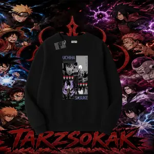 Sasuke uchiha Naruto Anime Karakter Oversize Unisex Bisiklet Yaka Sweatshirt Beyaz