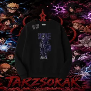 Sasuke uchiha Naruto Anime Karakter Oversize Unisex Bisiklet Yaka Sweatshirt Beyaz