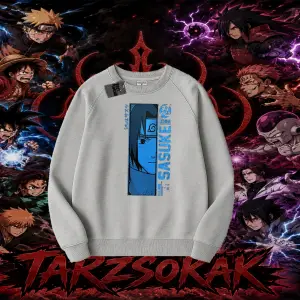 Sasuke uchiha Naruto Anime Karakter Oversize Unisex Bisiklet Yaka Sweatshirt Beyaz