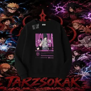 Sasuke uchiha Naruto Anime Karakter Oversize Unisex Bisiklet Yaka Sweatshirt Beyaz
