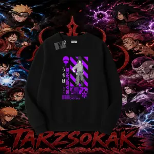 Sasuke uchiha Naruto Anime Karakter Oversize Unisex Bisiklet Yaka Sweatshirt Beyaz
