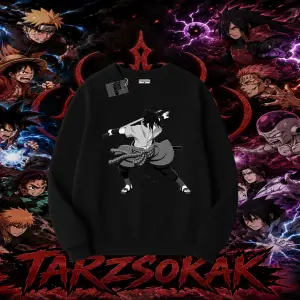 Sasuke uchiha Naruto Anime Karakter Oversize Unisex Bisiklet Yaka Sweatshirt Beyaz