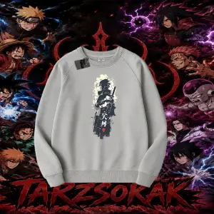 Sasuke uchiha Naruto Anime Karakter Oversize Unisex Bisiklet Yaka Sweatshirt Beyaz