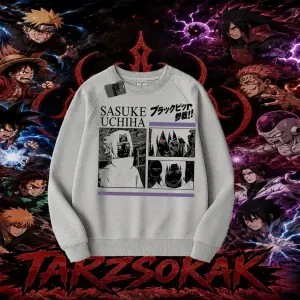 Sasuke uchiha Naruto Anime Karakter Oversize Unisex Bisiklet Yaka Sweatshirt Beyaz