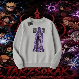 Sasuke uchiha Naruto Anime Karakter Oversize Unisex Bisiklet Yaka Sweatshirt Beyaz
