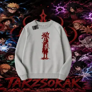 Sasuke uchiha Naruto Anime Karakter Oversize Unisex Bisiklet Yaka Sweatshirt Beyaz