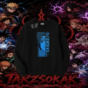 Sasuke uchiha Naruto Anime Karakter Oversize Unisex Bisiklet Yaka Sweatshirt Beyaz
