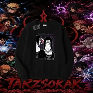 Sasuke uchiha Naruto Anime Karakter Oversize Unisex Bisiklet Yaka Sweatshirt Beyaz