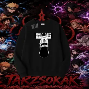 Sasuke uchiha Naruto Anime Karakter Oversize Unisex Bisiklet Yaka Sweatshirt Beyaz