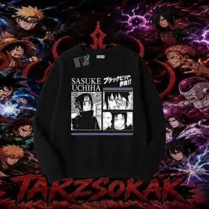 Sasuke uchiha Naruto Anime Karakter Oversize Unisex Bisiklet Yaka Sweatshirt Beyaz