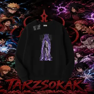 Sasuke uchiha Naruto Anime Karakter Oversize Unisex Bisiklet Yaka Sweatshirt Beyaz