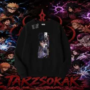 Sasuke uchiha Naruto Anime Karakter Oversize Unisex Bisiklet Yaka Sweatshirt Beyaz