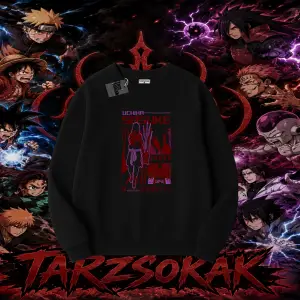 Sasuke uchiha Naruto Anime Karakter Oversize Unisex Bisiklet Yaka Sweatshirt Beyaz