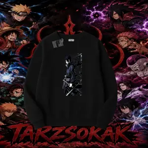 Sasuke uchiha Naruto Anime Karakter Oversize Unisex Bisiklet Yaka Sweatshirt Beyaz