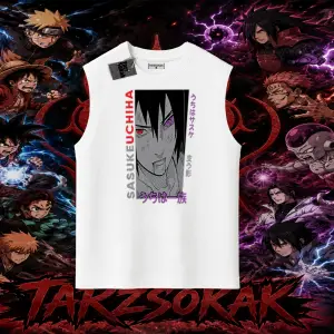 Sasuke uchiha Naruto Anime Karakter Oversize Unisex Kolsuz Tişört Beyaz
