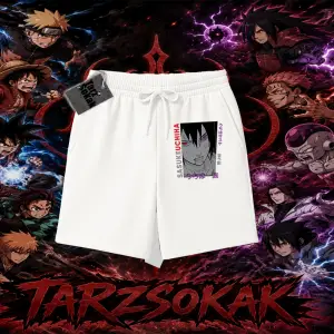 Sasuke uchiha Naruto Anime Karakter Unisex Şort Beyaz