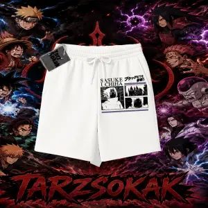 Sasuke uchiha Naruto Anime Karakter Unisex Şort Beyaz