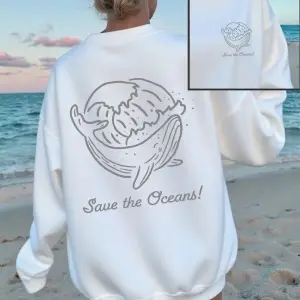 Save The Oceans Balina Baskılı Sweatshirt Kadın Polar Sıcak Kışlık Kapüşonlu Üstler Bol Rahat