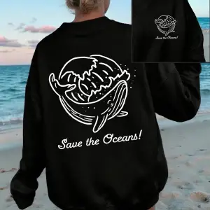 Save The Oceans Balina Baskılı Sweatshirt Kadın Polar Sıcak Kışlık Kapüşonlu Üstler Bol Rahat
