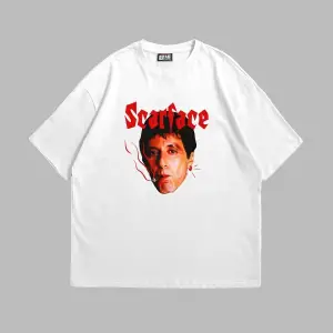 Scarface Baskılı Oversize Unisex Beyaz