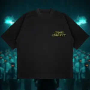 Sci-fi Society Baskılı Oversize Unisex Pamuklu Nefes Alan Kalın Kumaşlı