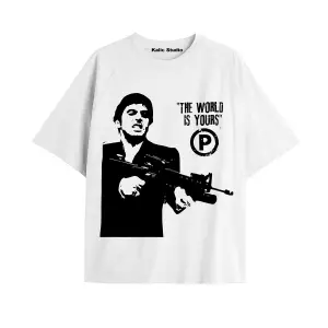 Scr YARALI oversize t-shirt beyaz