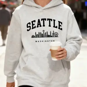 Seattle Washington Mektup Baskılı Kapüşonlular Pamuklu Kadın Sportif Bol Kazaklar Kışlık Pola