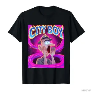 Şehir Çocuğu Brainrot Meme Reaksiyonu Yüksek Sesle Komik Karikatür T-shirt Erkekler Kadınlar