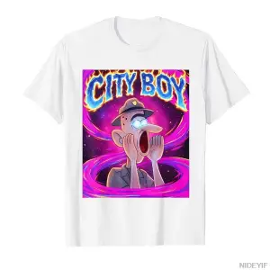 Şehir Çocuğu Brainrot Meme Reaksiyonu Yüksek Sesle Komik Karikatür T-shirt Erkekler Kadınlar