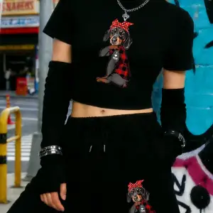 Seksi Fiyonklu Köpek Ben Annemi Seviyorum Baskılı Babby TeeTişört Şort Kadın İki Parça Takım Diz