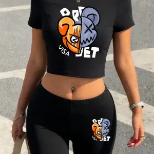 Seksi Oyuncak Ayı Kafası Baskılı Babby TeeTişört Şort Kadın İki Parça Takım Üst Pantolon Dar Kesi